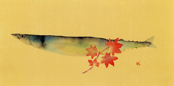 Pacific saury and autumnal leaves