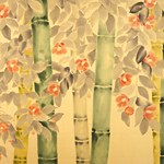 Camellia on bamboo